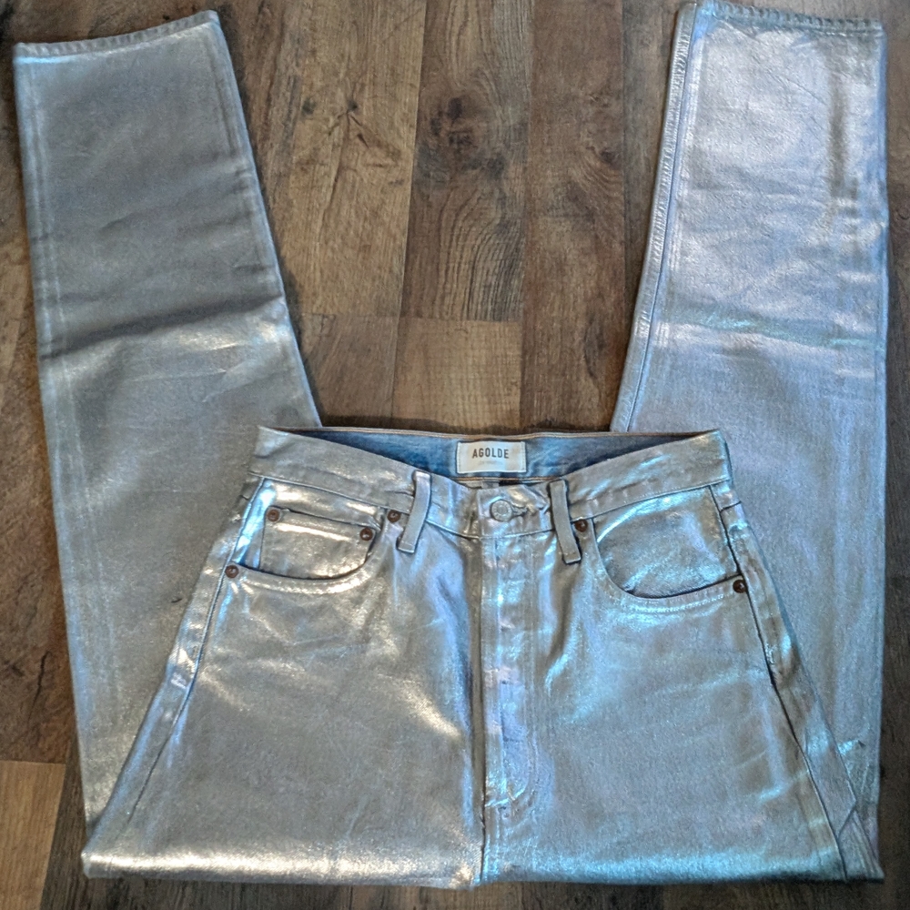 Agolde Metallic Silver Straight Jeans